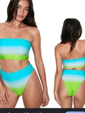Victoria's Secret Turquoise & Lime Ombre Bandeau Bikini Set